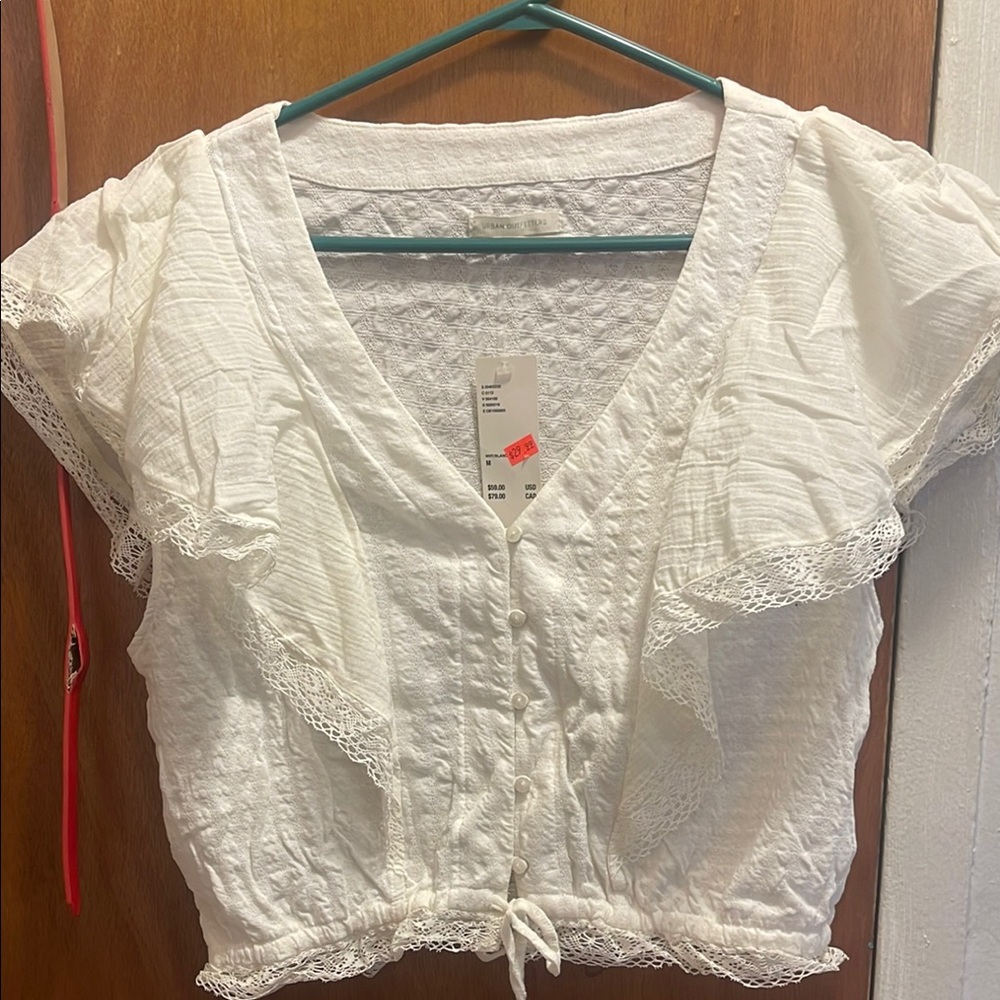 White Lace Trimmed Blouse